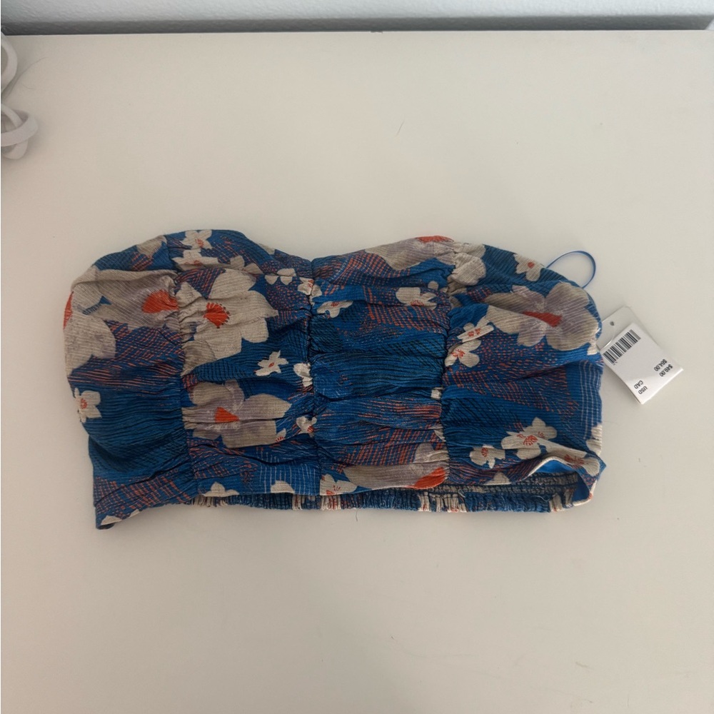 Urban Outfitters - Blue Floral Strapless Top